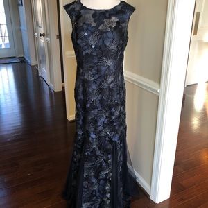 Navy sequined fit and flare Alex evening gown